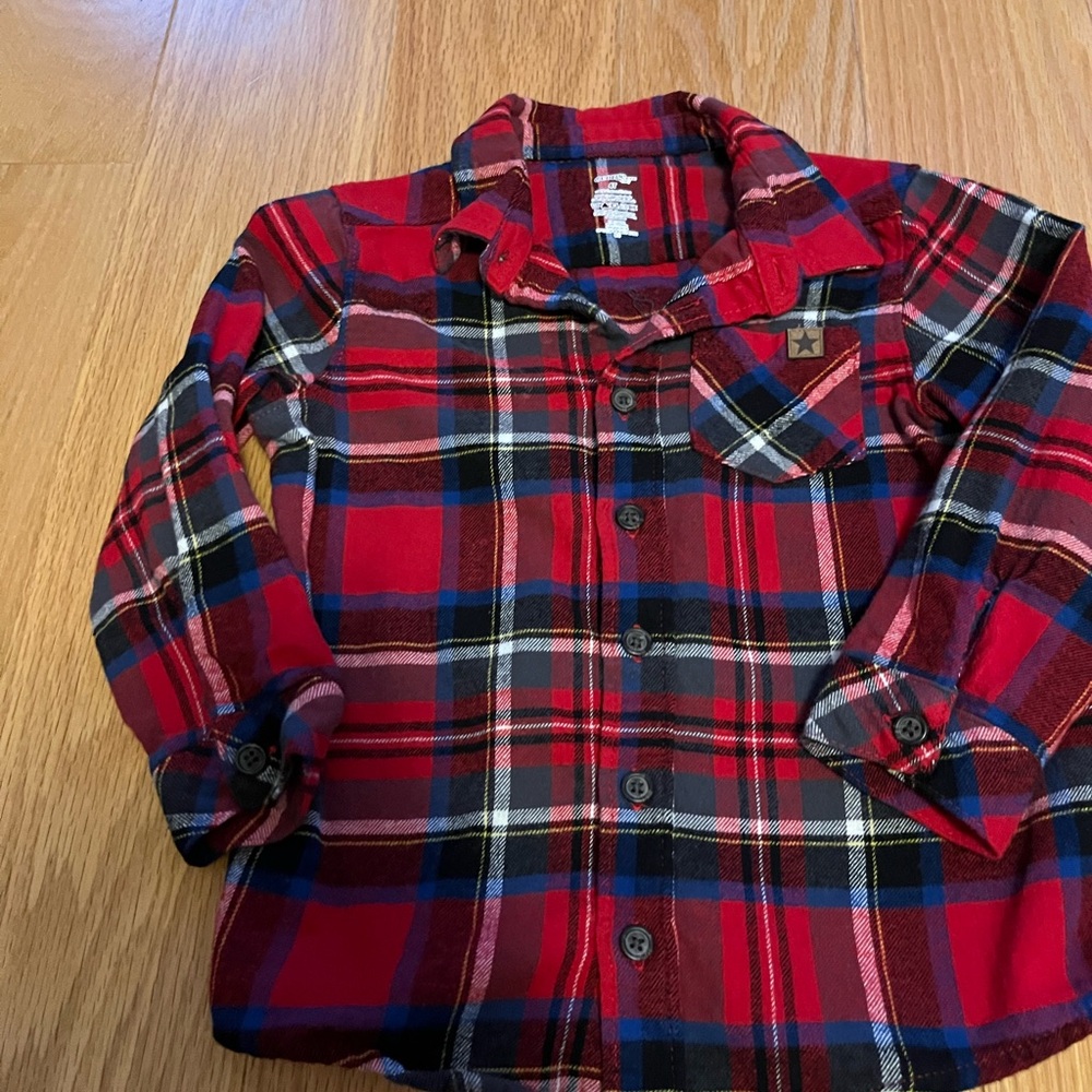 George Kids Red and Black Plaid Button Down Shirt